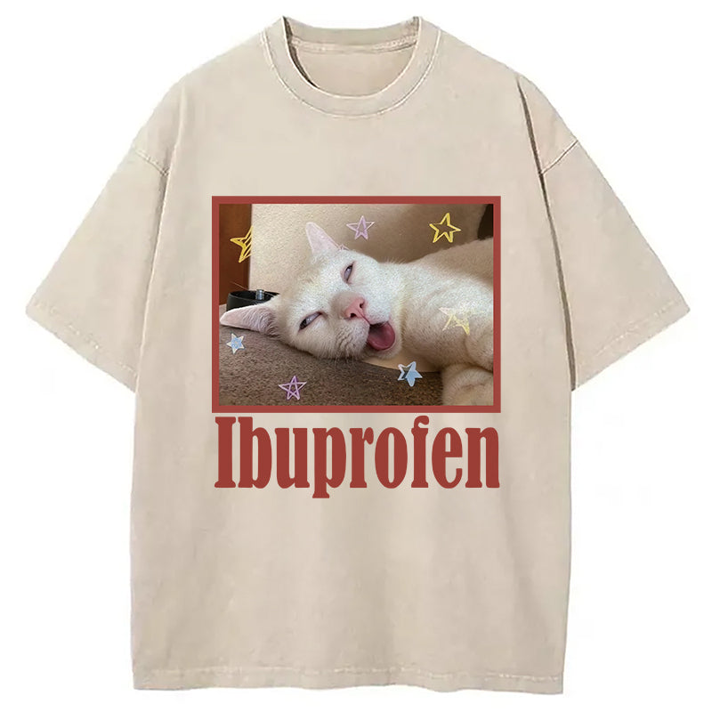 Buprofen Cat Meme Washed T-Shirt Casual Vintage Everyday Look Gifts For Him - Gypsysystersgift