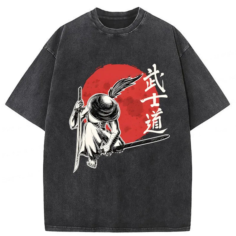 Bushido Samurai Washed T-Shirt Retro Humor Outfit Idea Gifts For Him - Gypsysystersgift