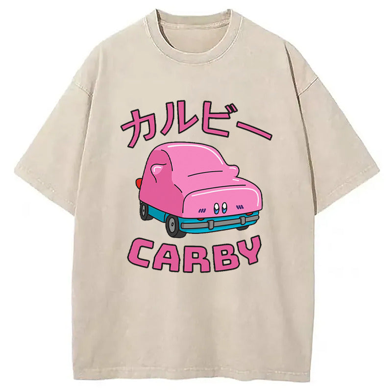 Carby Pink Japanese Washed T-Shirt Casual Oversized Outfit Style Gifts For Sister - Gypsysystersgift