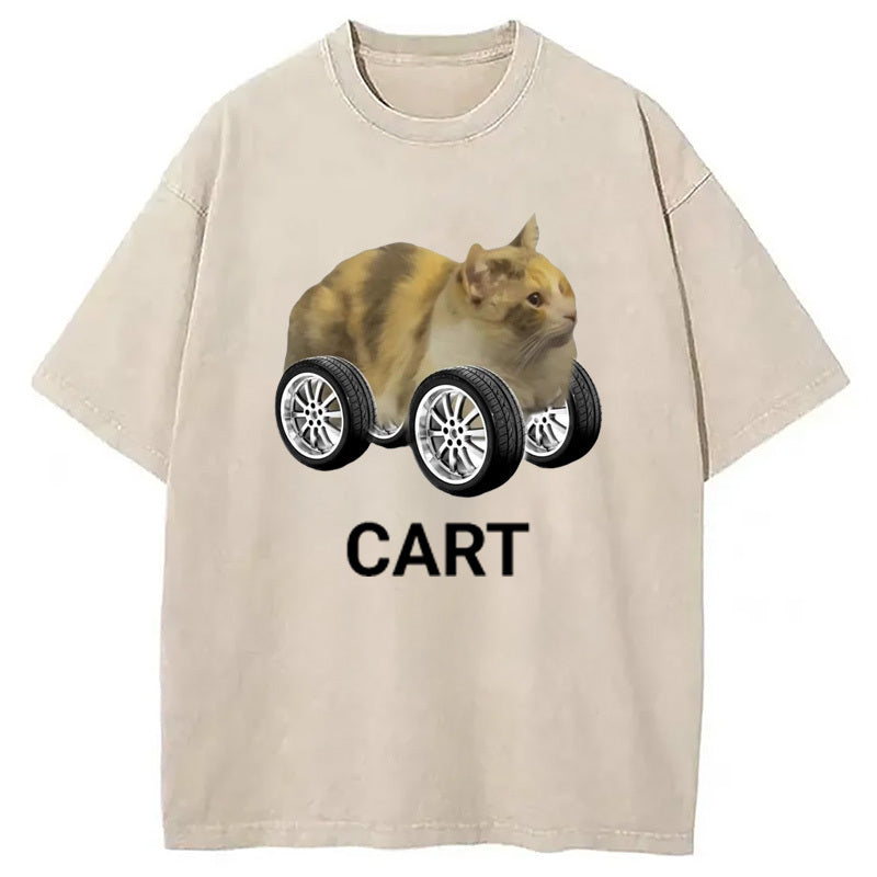 Cart Cat Meme Washed T-Shirt Soft Cotton Daily Wear Tee Gifts For Him - Gypsysystersgift