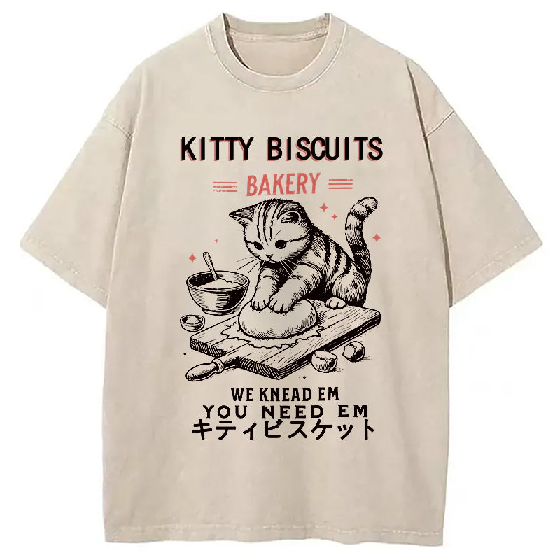 Cat Bakery Washed T-Shirt Casual Vintage Everyday Look Gifts For Him - Gypsysystersgift