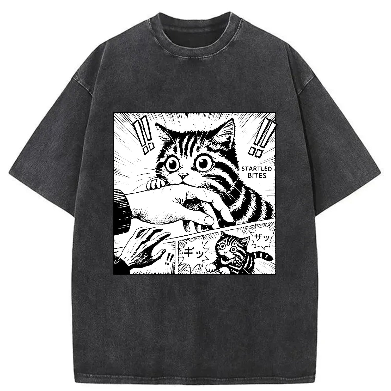 Cat Biting Funny Washed T-Shirt Casual Vintage Everyday Look Gifts For Her - Gypsysystersgift