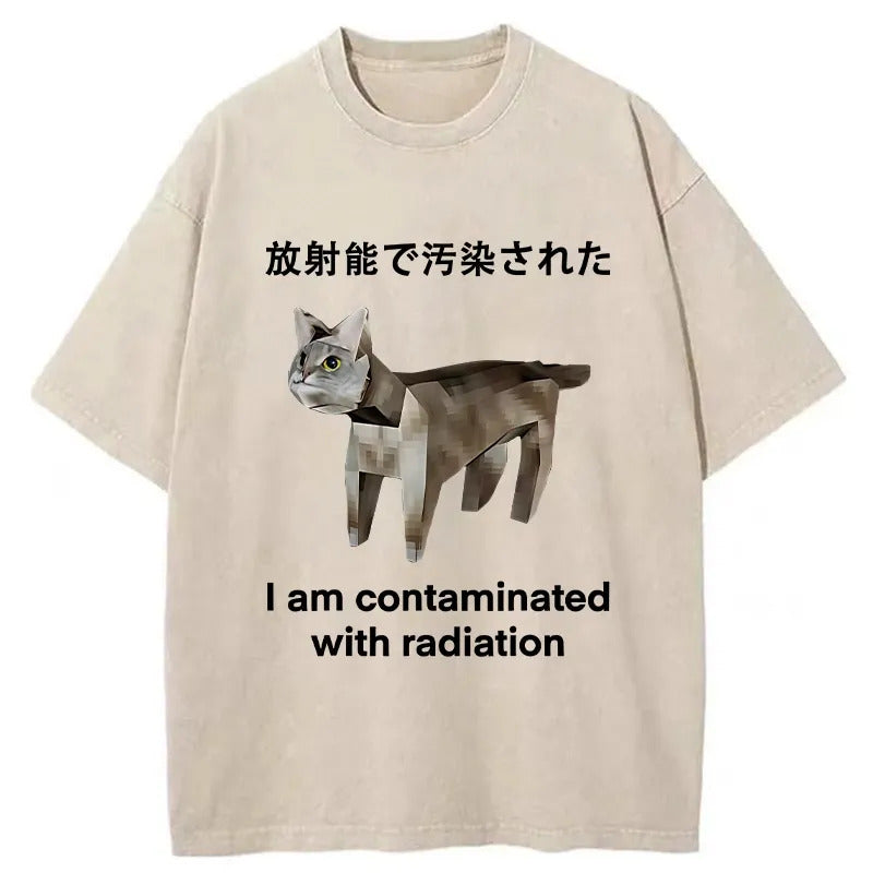 Cat Contaminated By Radiation Washed T-Shirt Minimal Retro Graphic Clothing Gifts For Her - Gypsysystersgift