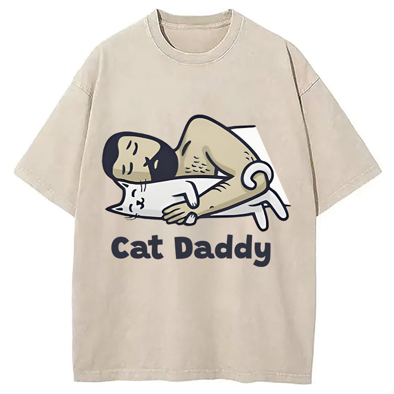 Cat Daddy Washed T-Shirt Casual Vintage Everyday Look Gifts For Her - Gypsysystersgift