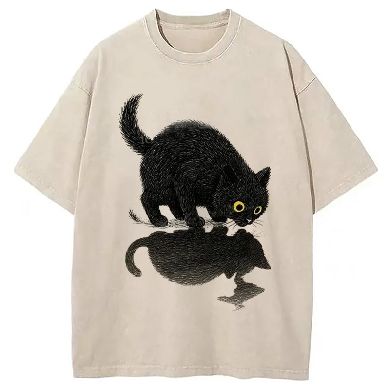 Cat Drinking Water Washed T-Shirt Retro Humor Outfit Idea Gifts For Him - Gypsysystersgift