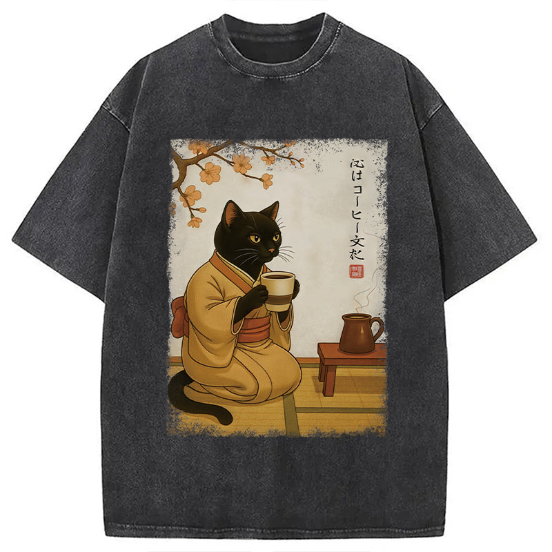 Cat Heart Full Of Coffee Washed T-Shirt Unique Aesthetic Fashion Tee Gifts For Her - Gypsysystersgift