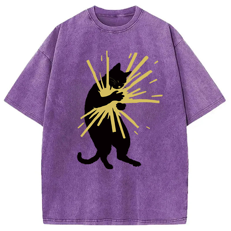 Cat Holding Light Washed T-Shirt Cool Graphic Tee For Men Women Gifts For Him - Gypsysystersgift