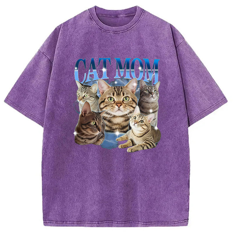 Cat Mom Meme Washed T-Shirt Retro Streetwear Graphic Top Gifts For Him - Gypsysystersgift