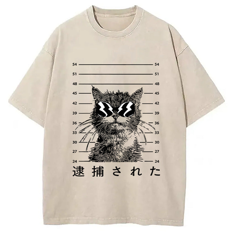 Cat Was Arrested Washed T-Shirt Classic Graphic Fashion Tee Gifts For Him - Gypsysystersgift