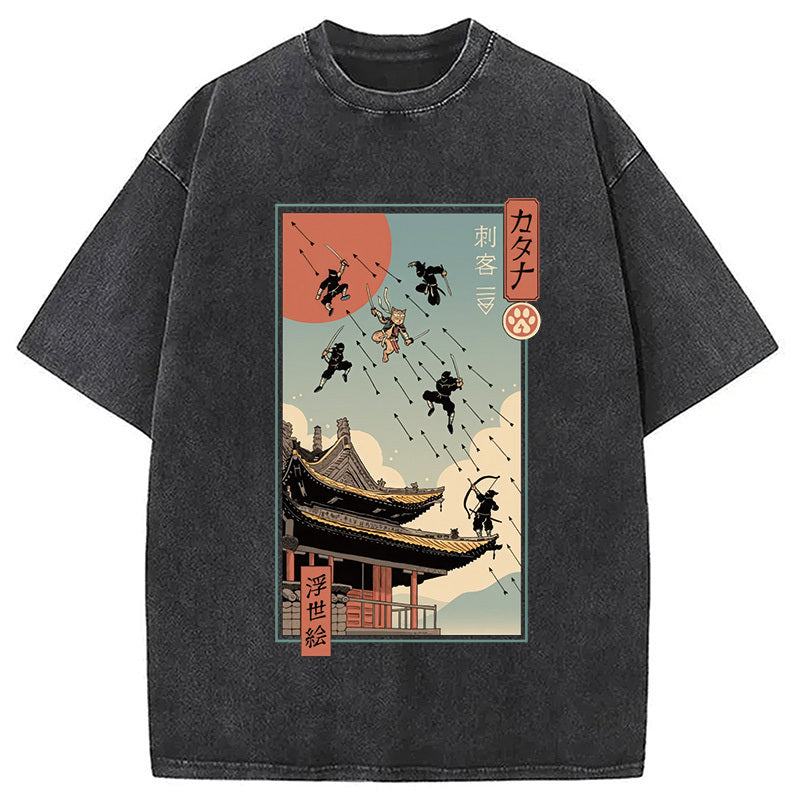 Catana Fight in Edo Washed T-Shirt Retro Humor Outfit Idea Gifts For Her - Gypsysystersgift