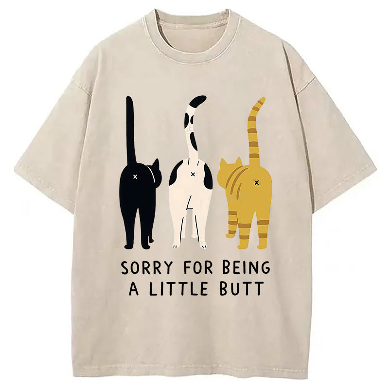 Cat's Butt Funny Washed T-Shirt Cool Graphic Tee For Men Women Gifts For Him - Gypsysystersgift