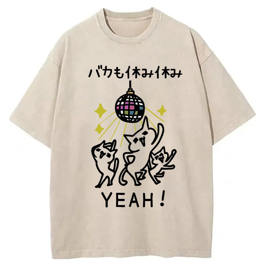 Cats Dancing Funny Washed T-Shirt Trendy Aesthetic Graphic Apparel Gifts For Her - Gypsysystersgift