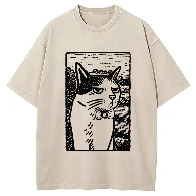 Cat's Hateful Eyes Washed T-Shirt Retro Streetwear Graphic Top Gifts For Her - Gypsysystersgift