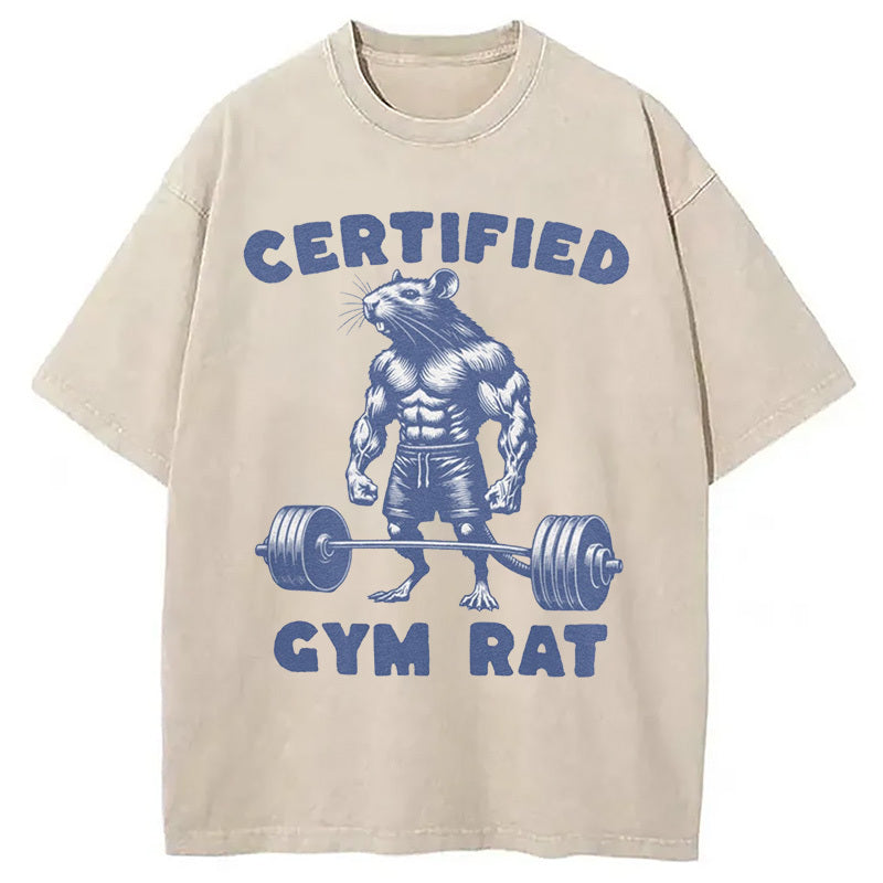 Certified Gym Rat Funny Washed T-Shirt Everyday Comfort Graphic Shirt Gifts For Him - Gypsysystersgift