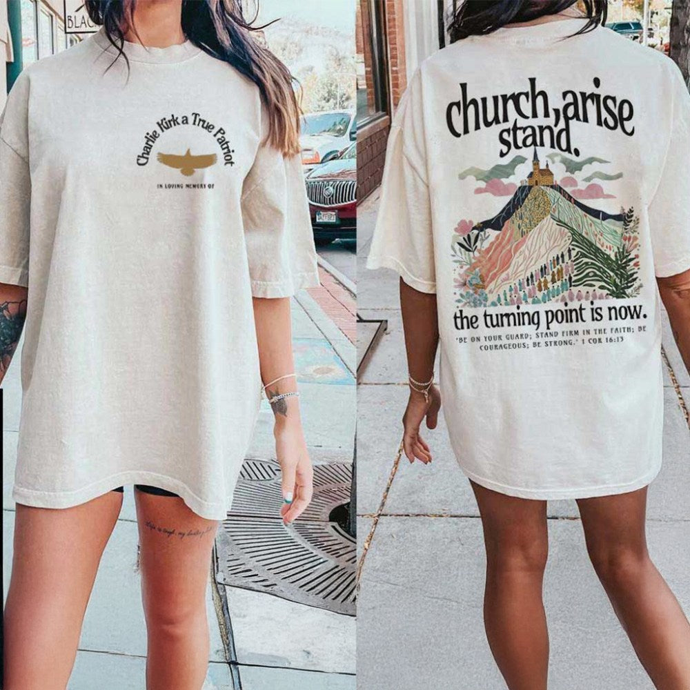 Charlie Kirk Church Arise Patriotic Christian Bible Verse T-Shirt RIP Charlie Kirk Shirt - Gypsysystersgift