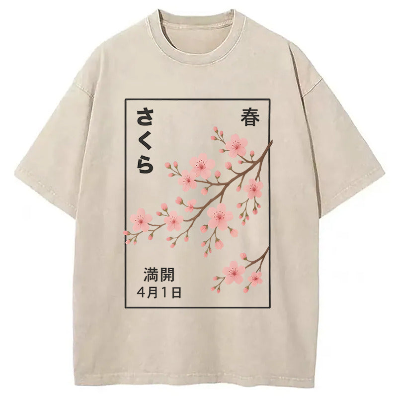 Cherry Blossom Spring Full Washed T-Shirt Trendy Aesthetic Graphic Apparel Gifts For Him - Gypsysystersgift