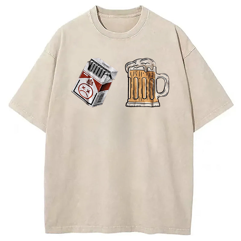 Cigarette and Beer Breakfast Combo Joke Washed T-Shirt Funny Graphic Gift For Friends Gifts For Her - Gypsysystersgift