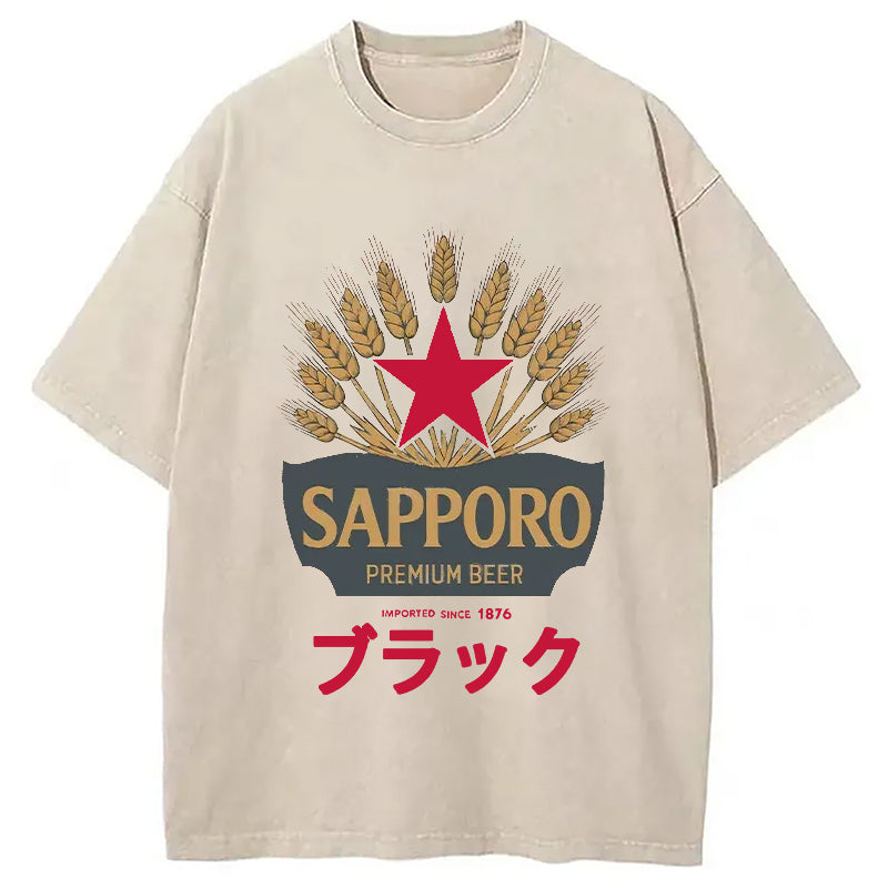 Classic Japanese Beer Washed T-Shirt Retro Streetwear Graphic Top Gifts For Him - Gypsysystersgift