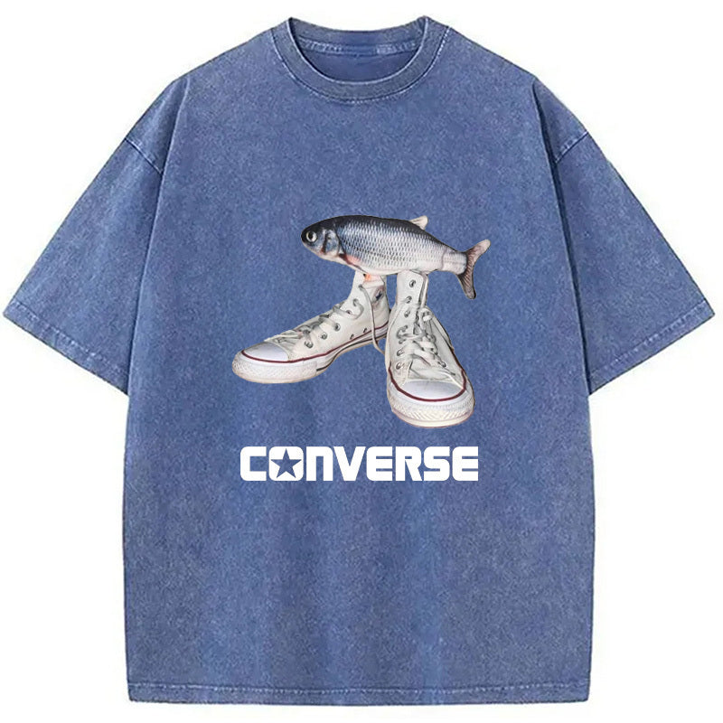 Converse And Fish Meme Washed T-Shirt Funny Graphic Gift For Friends Gifts For Her - Gypsysystersgift
