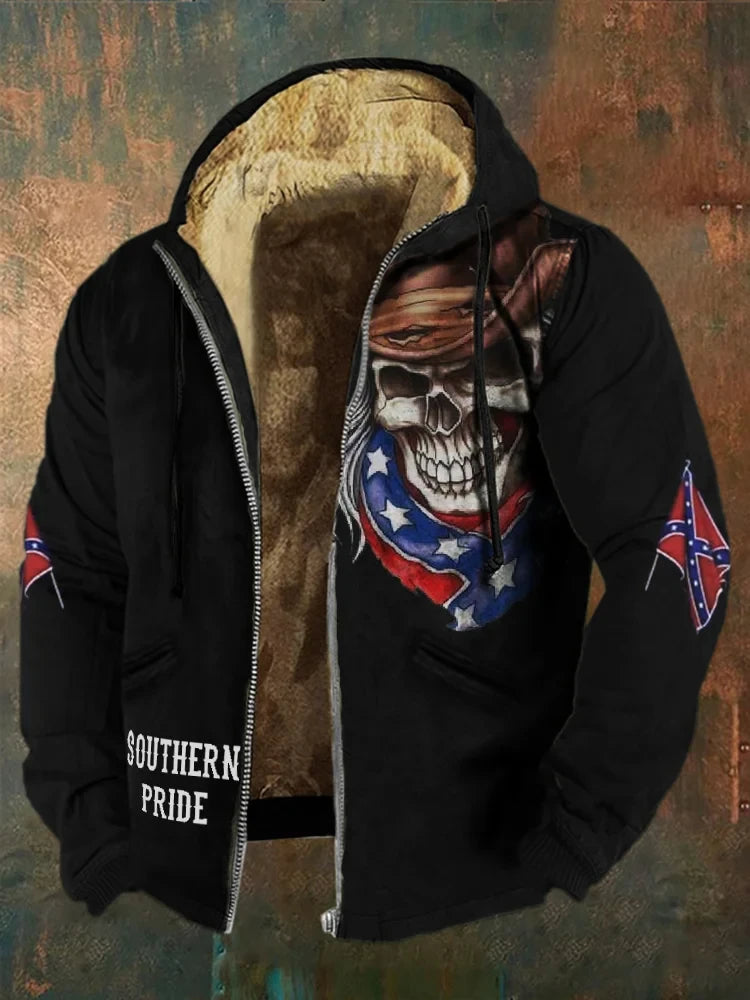 Cowboy Skull Old Dixie Zip Hoodie Retro Southern Pride Merch Gifts For Him - Gypsysystersgift