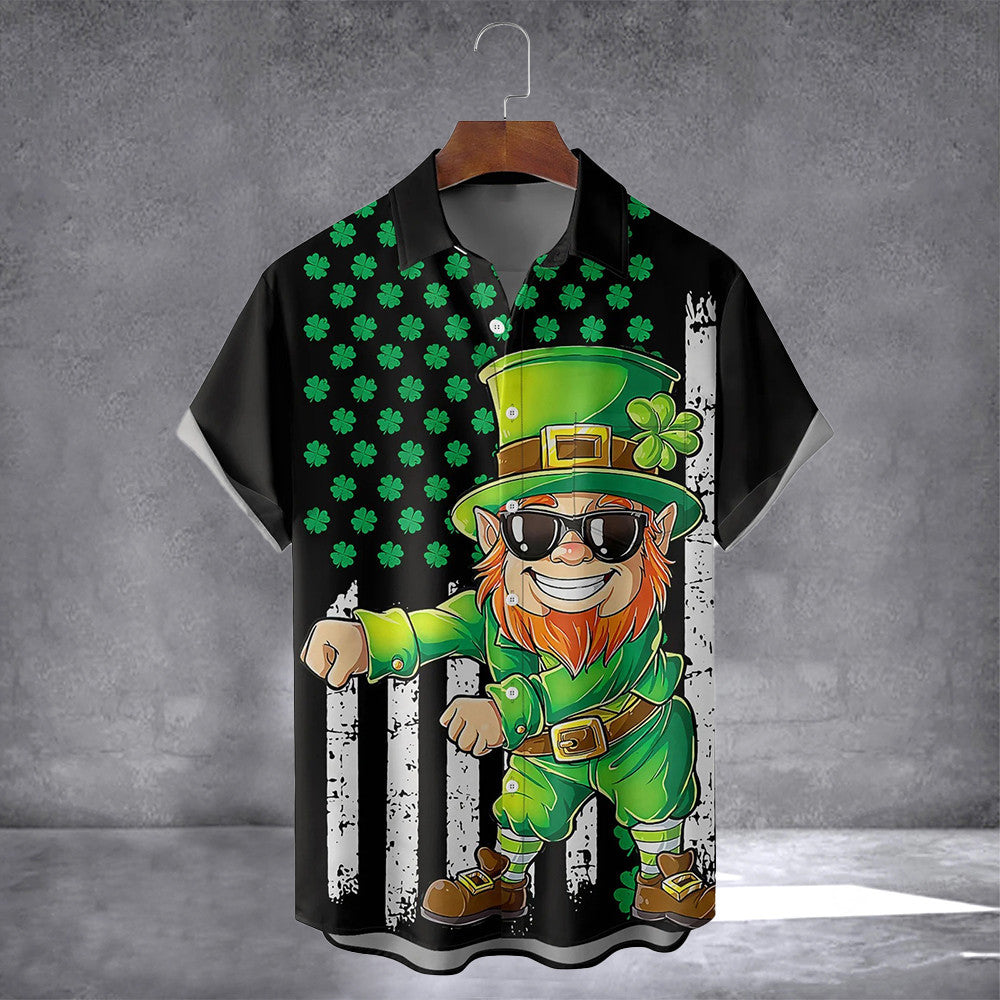 Dabbing Shamrock USA Flag Hawaiian Shirt With Pocket Funny St Patricks Day Shirts Gift For Him - Famerry