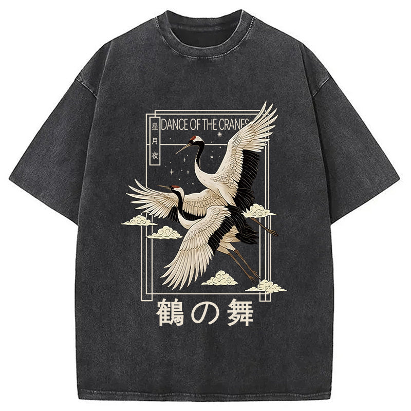 Dance Of The Cranes Washed T-Shirt Funny Graphic Gift For Friends Gifts For Her - Gypsysystersgift
