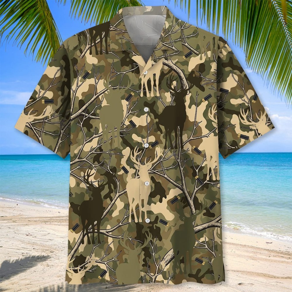 Deer Hunting Camouflage Hawaiian Shirt Men's Button Up Aloha Shirt Deer Hunter Gifts For Him - Gypsy Systers