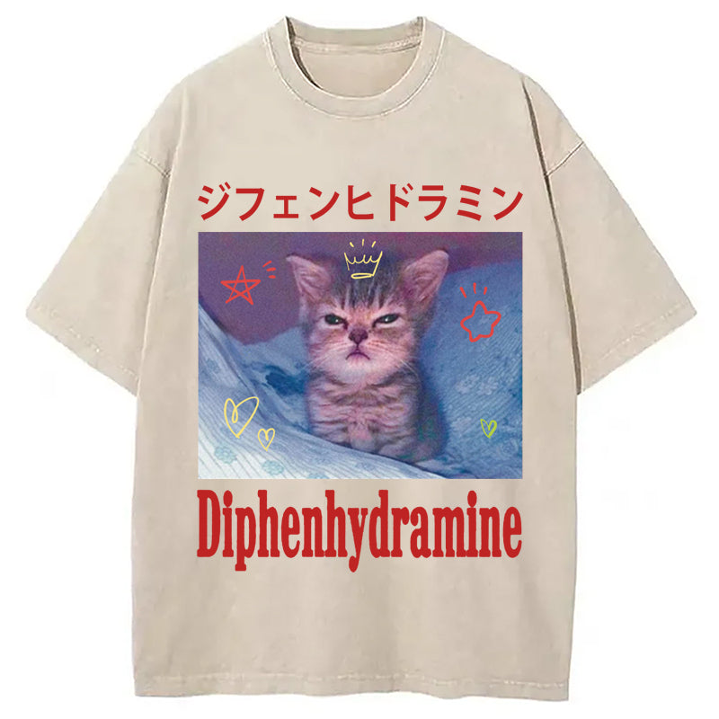 Diphenhydramine Cat Funny Meme Washed T-Shirt Unisex Streetwear Graphic Style Gifts For Her - Gypsysystersgift