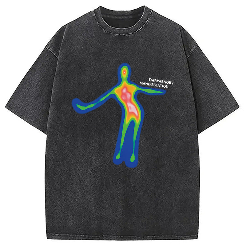 Distorted Portrait Graphic Washed T-Shirt Retro Streetwear Graphic Top Gifts For Him - Gypsysystersgift