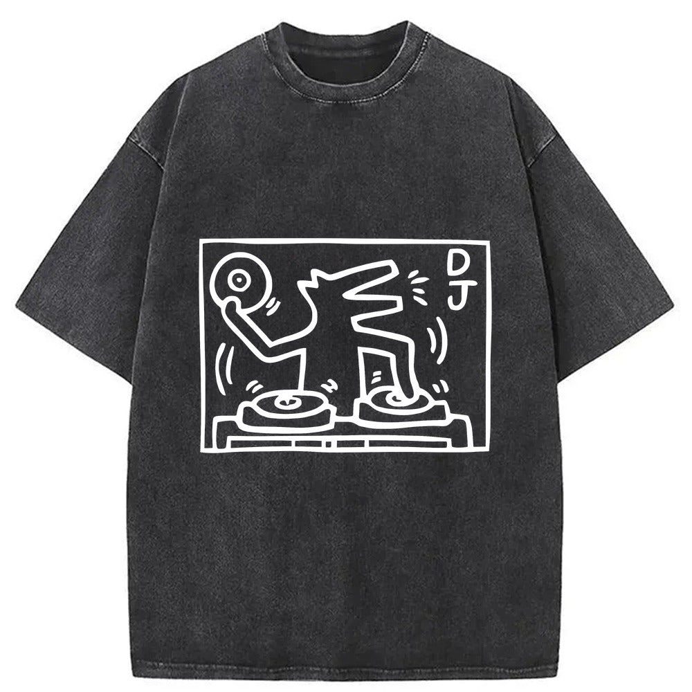 DJ Dog Washed T-Shirt Soft Cotton Daily Wear Tee Gifts For Her - Gypsysystersgift