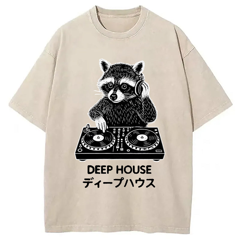 DJ Raccoon Washed T-Shirt Soft Comfortable Daily T Shirt Gifts For Him - Gypsysystersgift