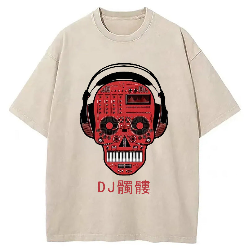 DJ Skull Washed T-Shirt Funny Aesthetic Trendy Apparel Gifts For Him - Gypsysystersgift