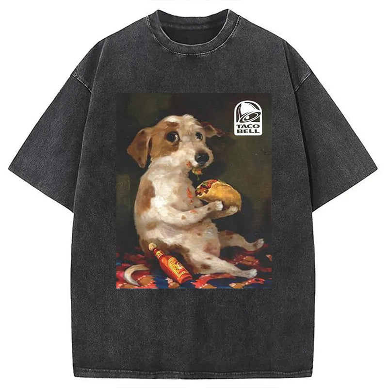 Dog Chill With Taco Bell Vintage Washed T-Shirt Casual Vintage Everyday Look Gifts For Him - Gypsysystersgift