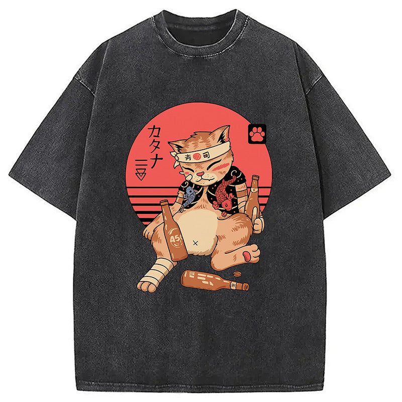 Drunken Catana Washed T-Shirt Unisex Streetwear Graphic Style Gifts For Her - Gypsysystersgift