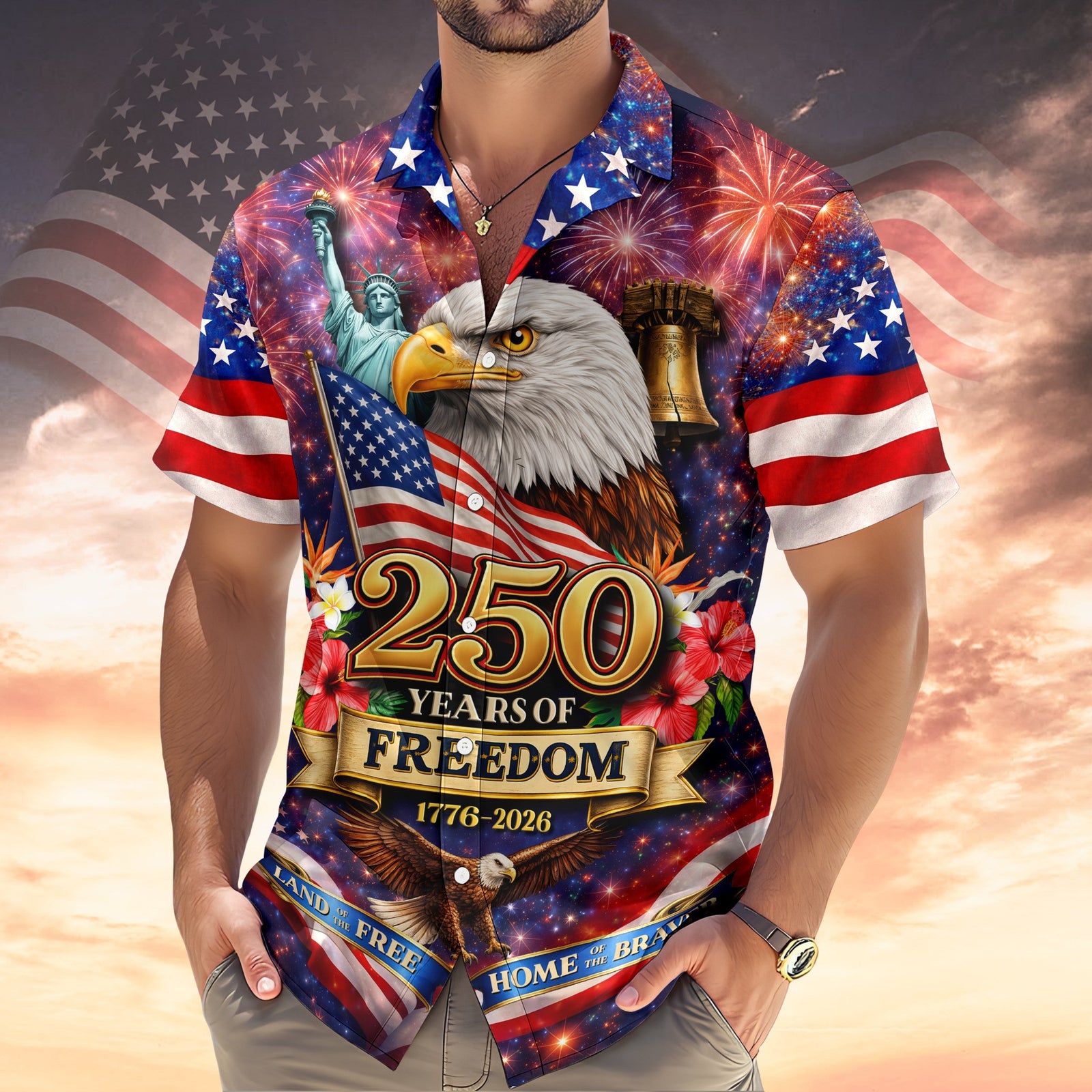 Eagle America 250 Years Of Freedom Hawaiian Shirt 1776 2026 Patriotic Apparel Gifts For Him - Famerry
