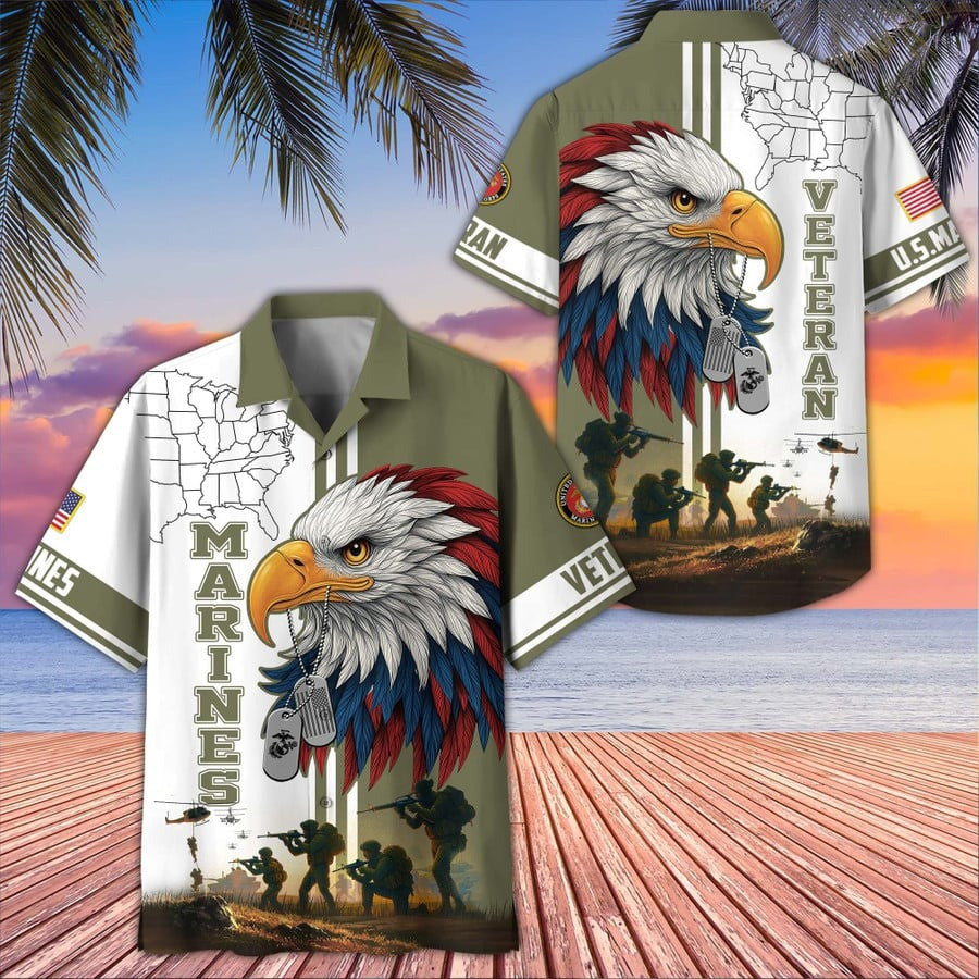 Eagle U.S Marine Corps Veteran Hawaiian Shirt USMC Merch Clothing Best Veterans Day Gifts - Famerry