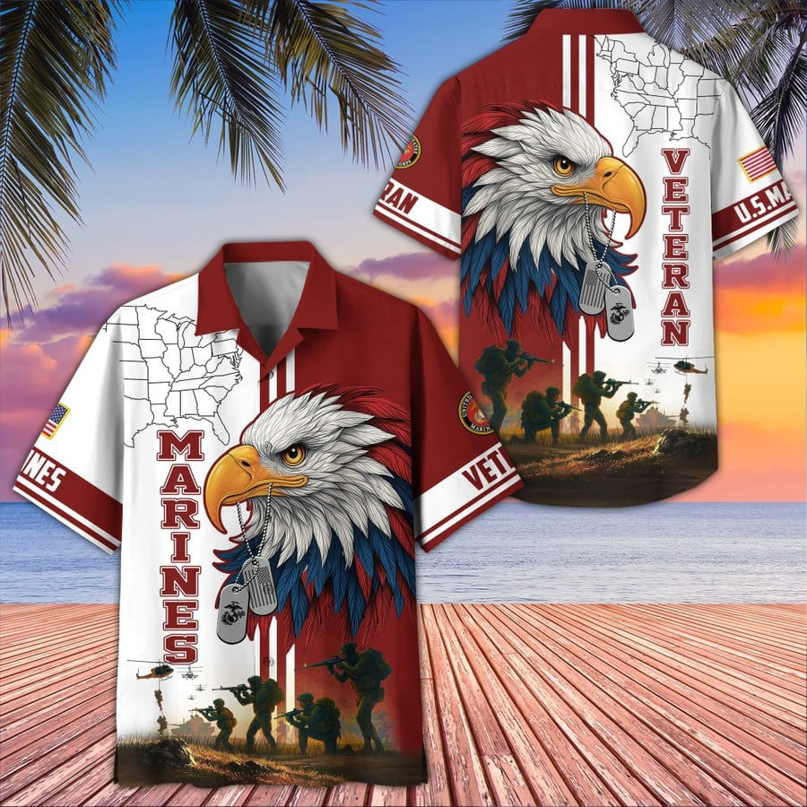 Eagle U.S Marine Corps Veteran Hawaiian Shirt USMC Merch Patriotic Veteran Clothing Gifts - Famerry