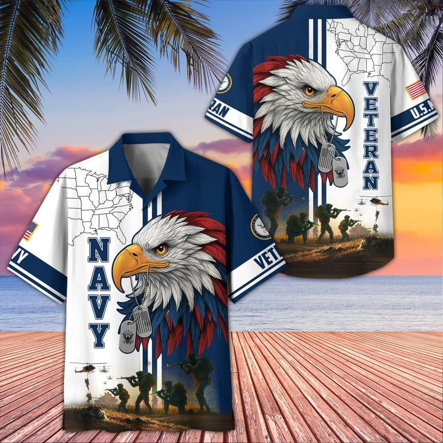 Eagle U.S Navy Veteran Hawaiian Shirt USN Patriotic Clothing Gifts For Veterans Day 2025 - Famerry