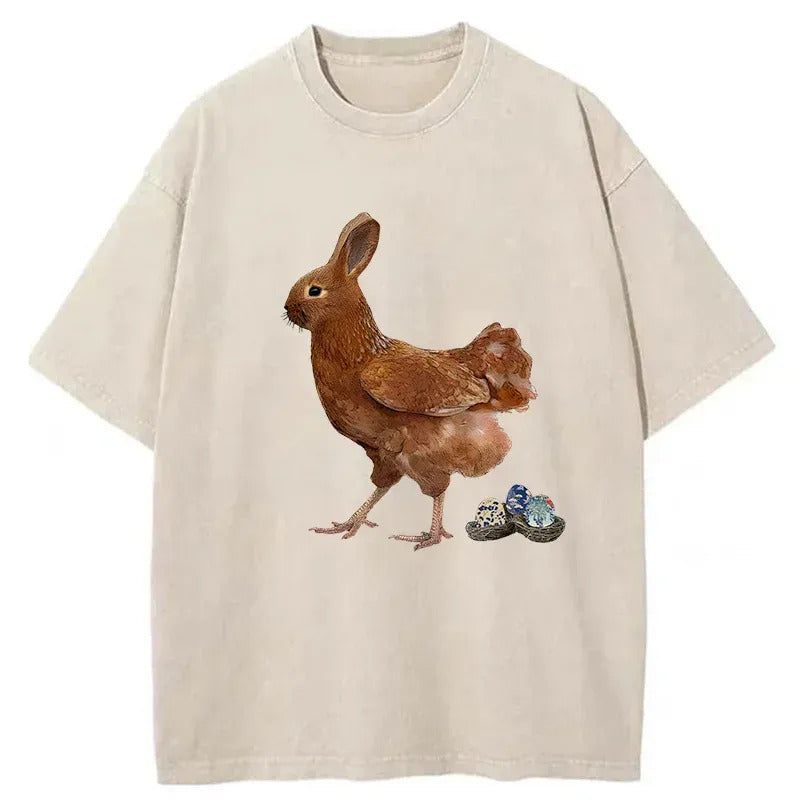 Easter Bunny Laying Eggs Washed T-Shirt Cool Graphic Tee For Men Women Gifts For Him - Gypsysystersgift