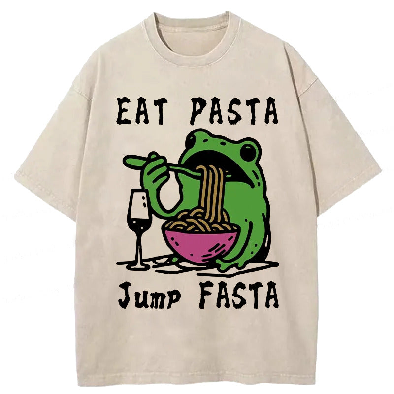 Eat Pasta Jump Fasta Washed T-Shirt Cool Graphic Tee For Men Women Gifts For Him - Gypsysystersgift