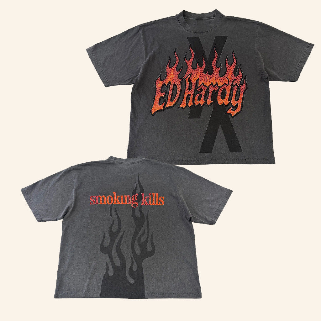 Ed Hardy Merch Flames Shadow Ed Hardy Shirt Smoking Kills T-Shirt Presents For Him - Gypsysystersgift