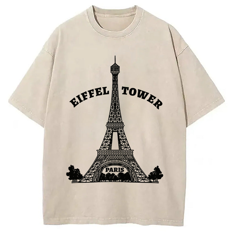 Eiffel Tower Washed T-Shirt Everyday Comfort Graphic Shirt Gifts For Him - Gypsysystersgift