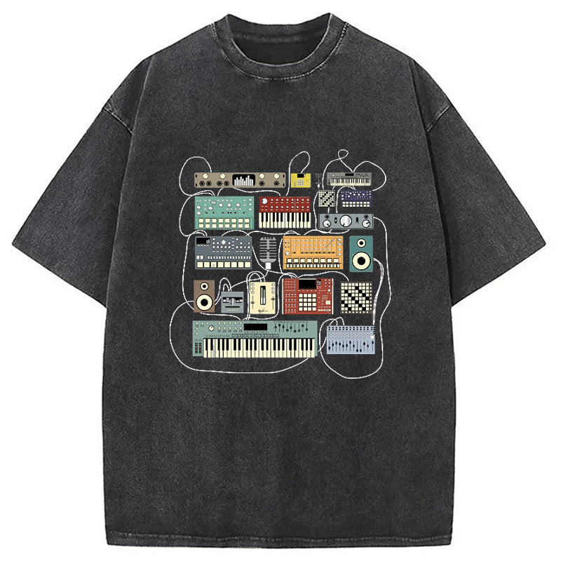 Electronic Musician Synthesizer and Drum Machine Dj Washed T-Shirt Retro Humor Outfit Idea Gifts For Her - Gypsysystersgift