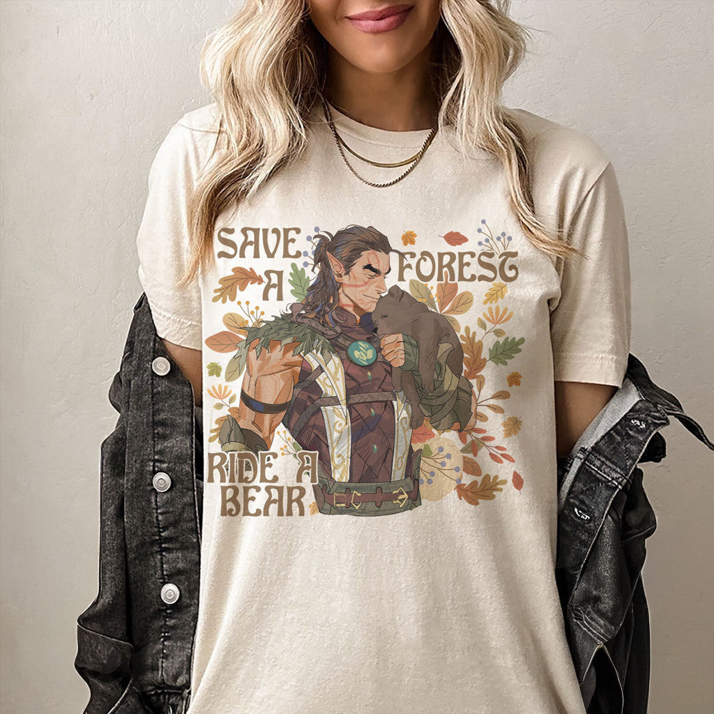 Emerald Grove Halsin BG3 Baldur's Gate T-Shirt Save A Forest Ride A Bear Shirt Gifts For Her - Gypsysystersgift