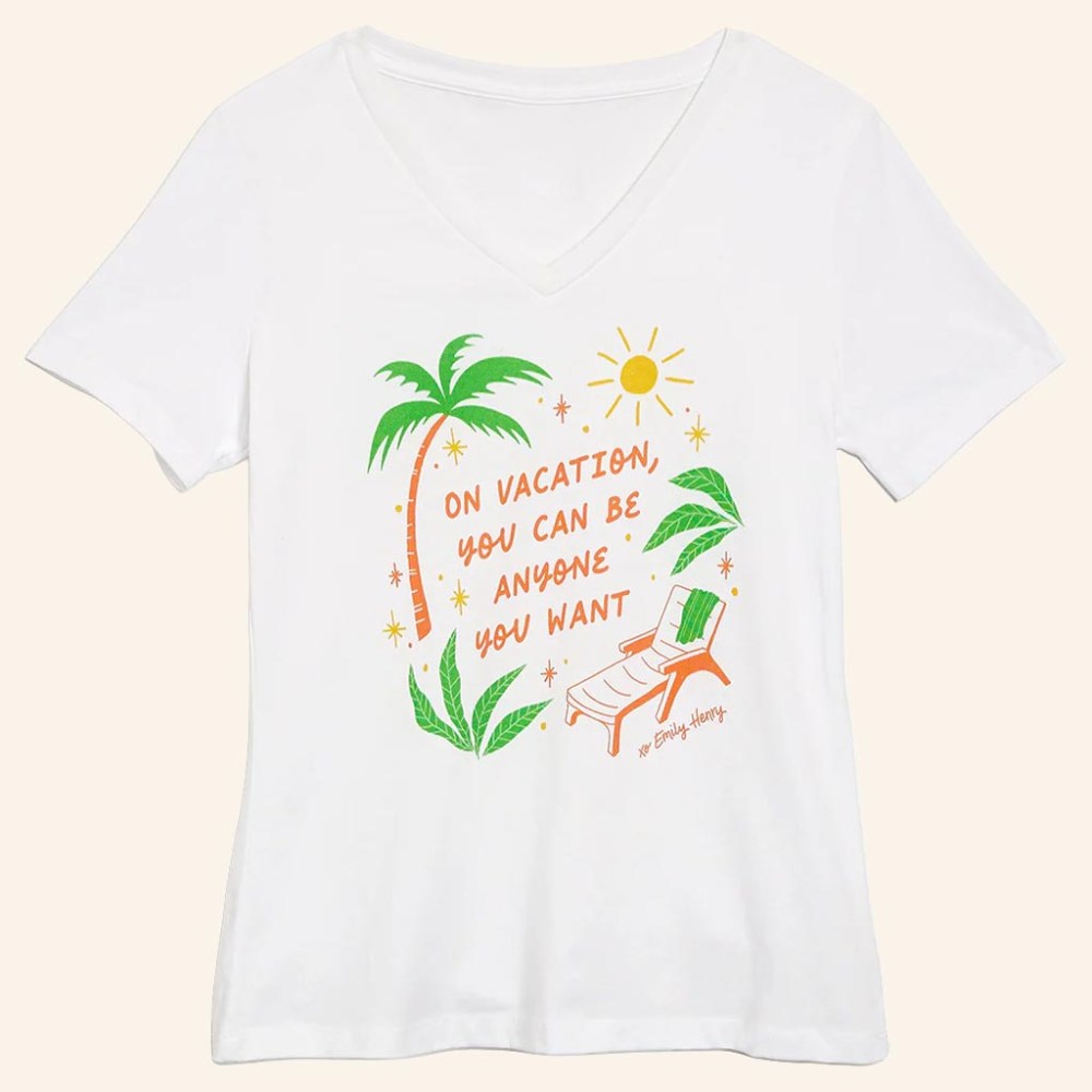 Emily Henry Merch On Vacation You Can Be Anyone V-Neck T-Shirt Gifts For Wife - GypsysystersGift