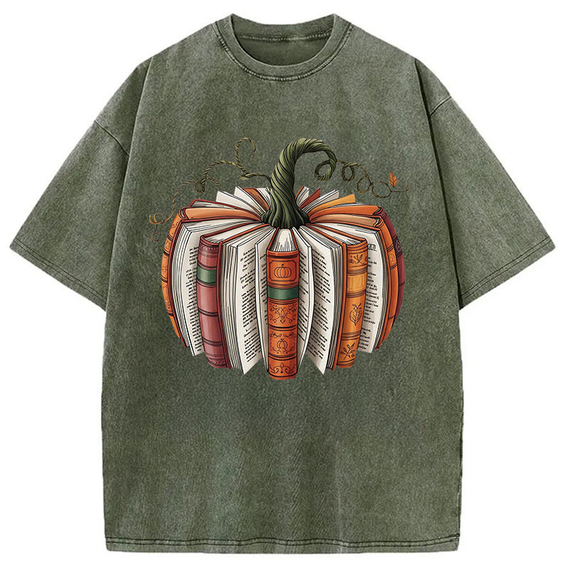 Fall Book Pumpkin Halloween Washed T-Shirt Unique Aesthetic Fashion Tee Gifts For Her - Gypsysystersgift
