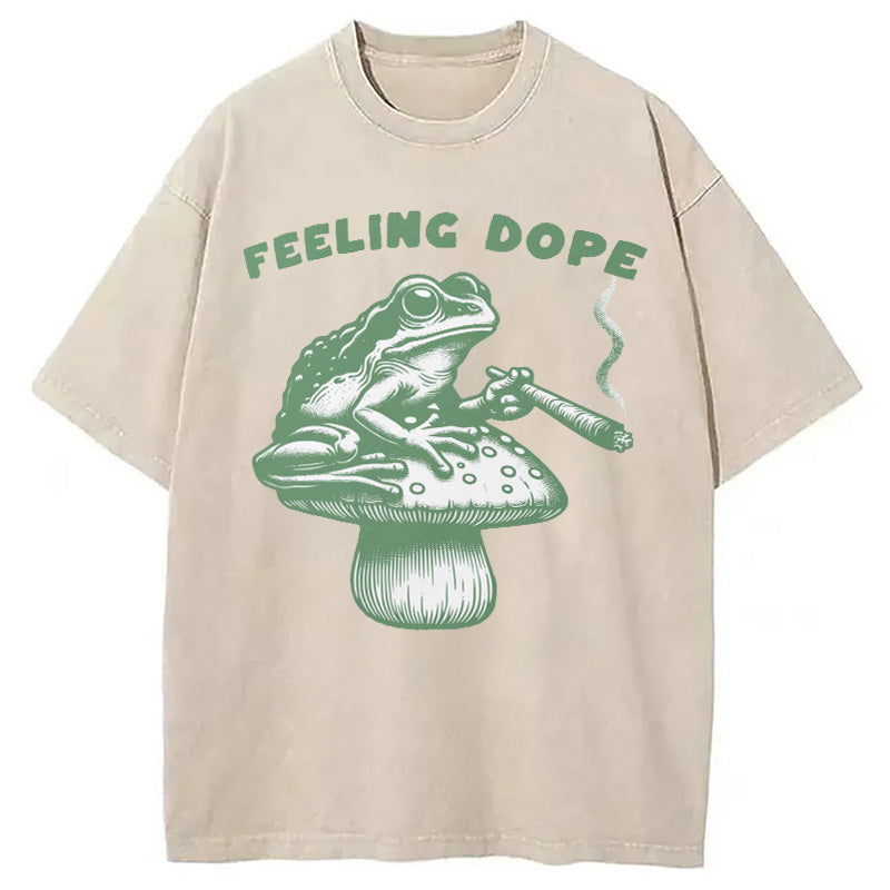 Feeling Dope Frog Funny Washed T-Shirt Unisex Streetwear Graphic Style Gifts For Her - Gypsysystersgift