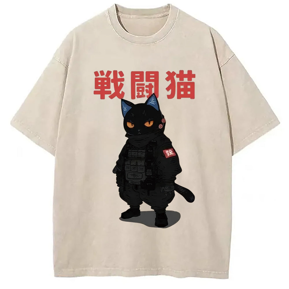 Fighting Cat Washed T-Shirt Casual Vintage Everyday Look Gifts For Him - Gypsysystersgift