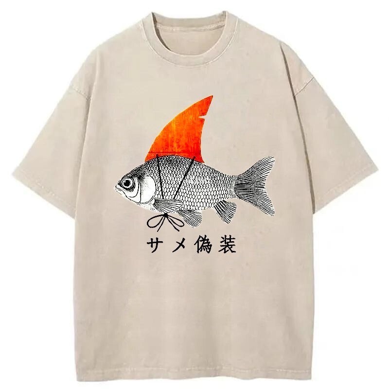 Fish Disguise Washed T-Shirt Retro Streetwear Graphic Top Gifts For Her - Gypsysystersgift