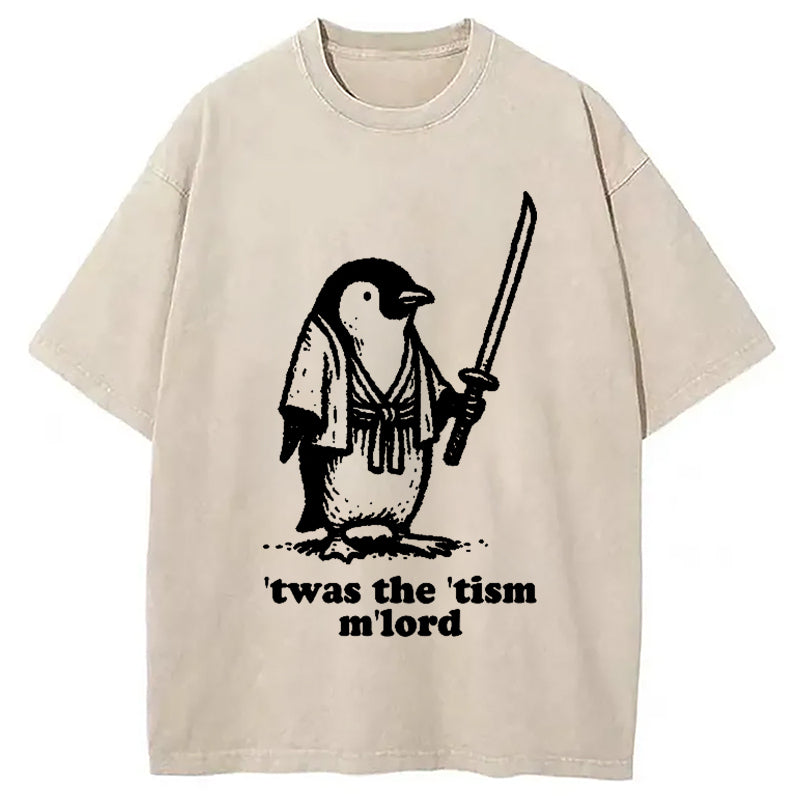 Focused Penguin Samurai Washed T-Shirt Unique Aesthetic Fashion Tee Gifts For Her - Gypsysystersgift